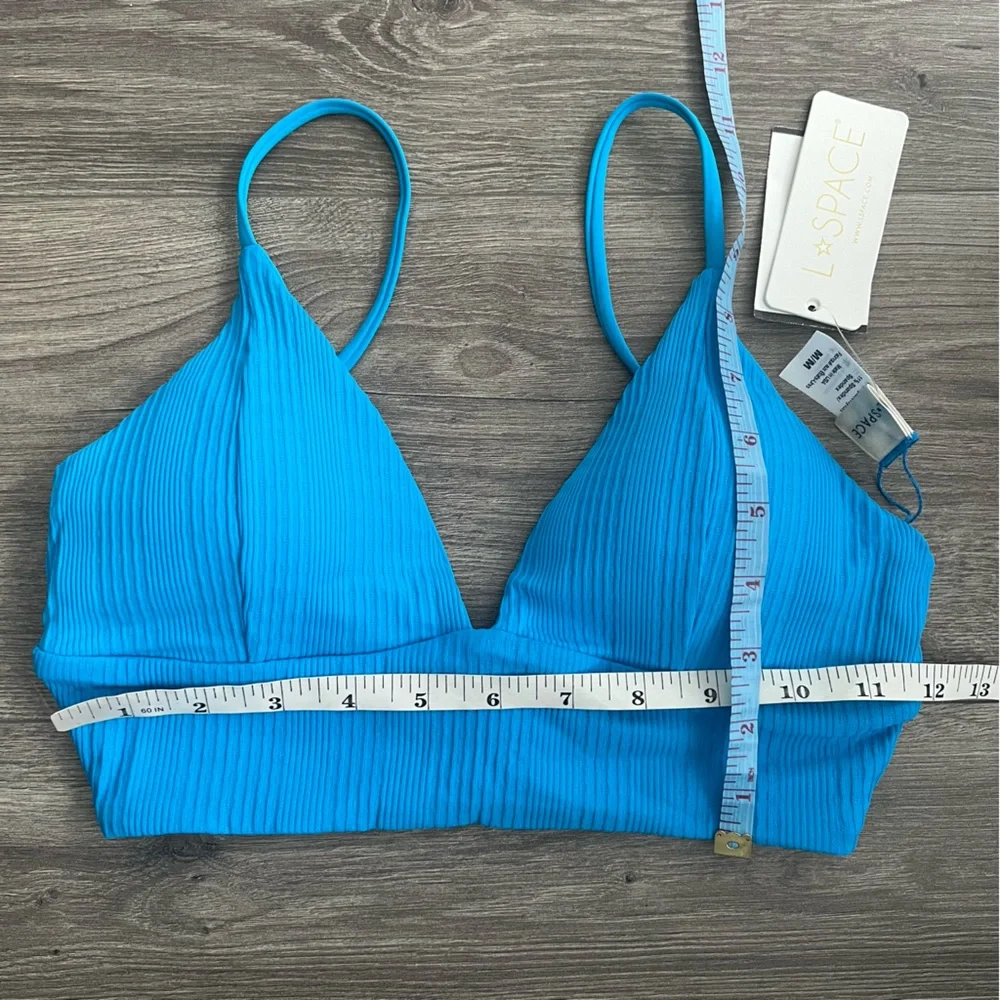 L*SPACE Winnie Bikini Top Medium Electric Blue Ribbed Tropical Swimwear Beachy